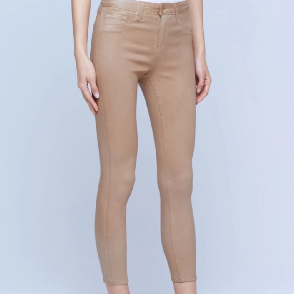 L'AGENCE 'Margot' High-Rise Coated Crop Skinny Jeans, Dusty Pink Pants Tan Sz 25